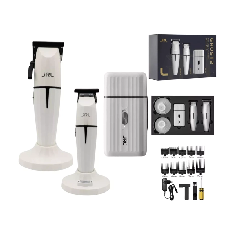 JRL PRO. COMBO ONYX BLANCO GHOST 2 CLIPPER, TRIMMER Y SHAVER - 3