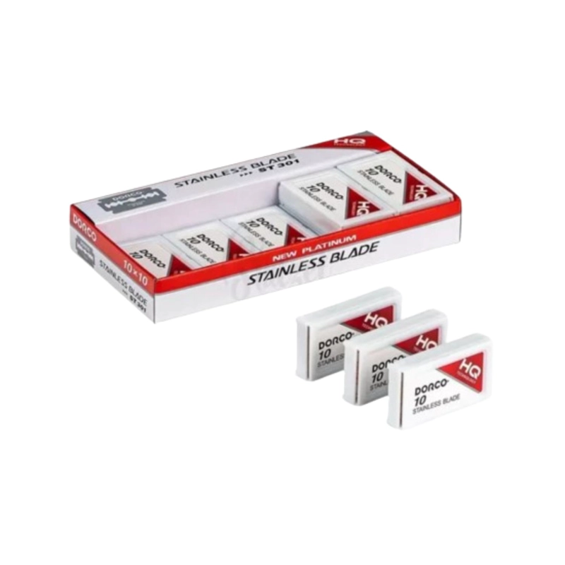 NAVAJA DORCO EN COLOR ROJO PARA AFEITAR DOBLE FILO 1000PZ ST301 - 1
