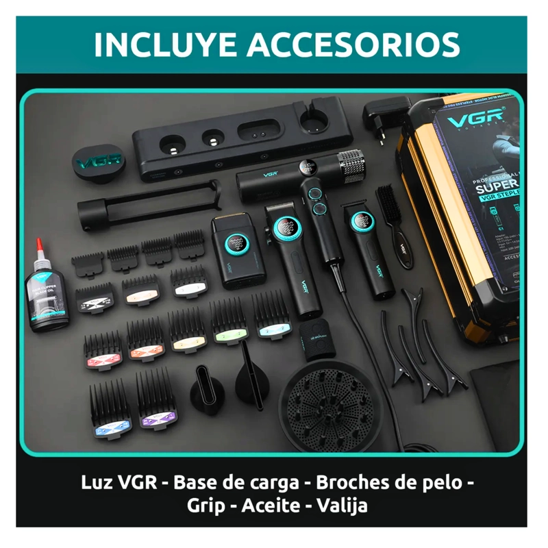 BARBER COMBO VGR CORTAPELO, PATILLERA, AFEITADORA Y SECADOR - 10