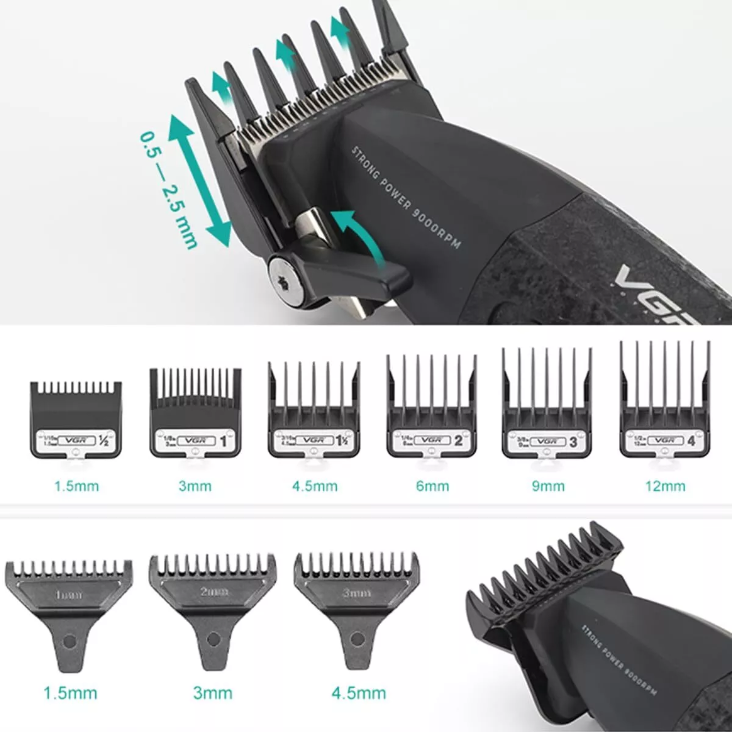BARBER COMBO VGR V640 CORTAPELO,PATILLERA Y AFEITADORA 9000RPM - 5
