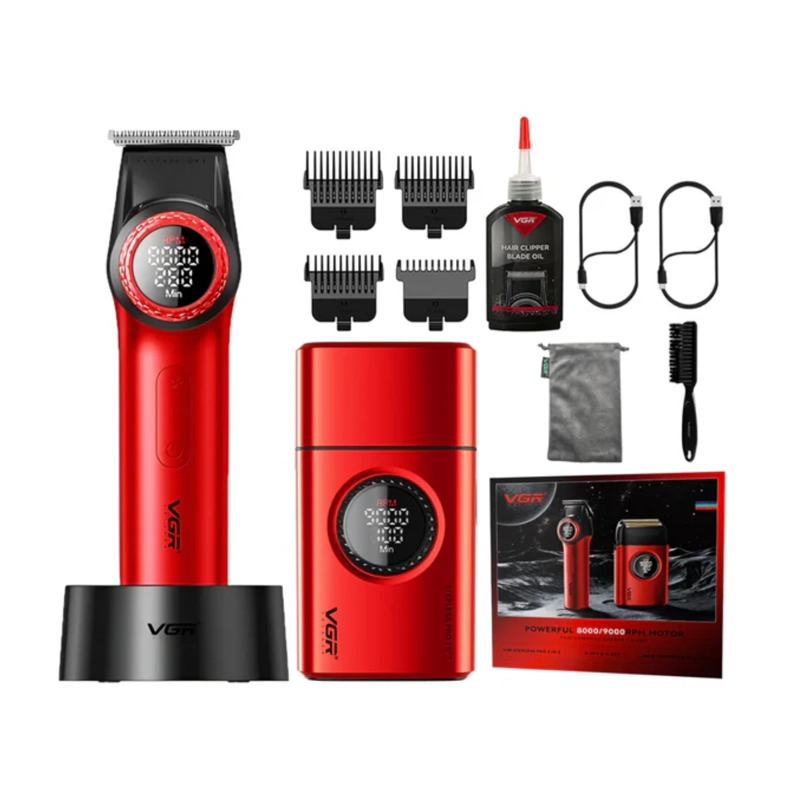 BARBER COMBO VGR PRO PATILERA V-977 + AFEITADORA V-377 ROJO - 3