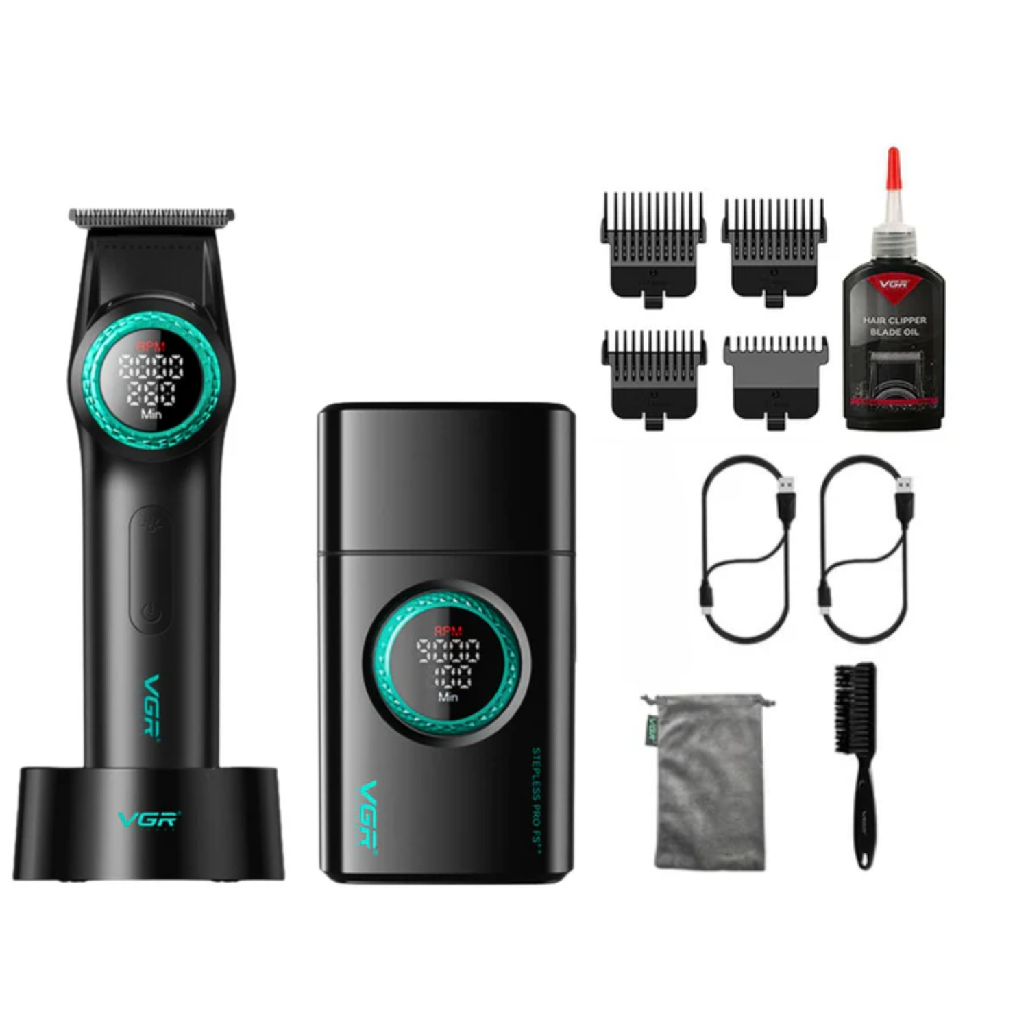 BARBER COMBO VGR PRO PATILERA V-977 + AFEITADORA V-377 NEGRO - 5