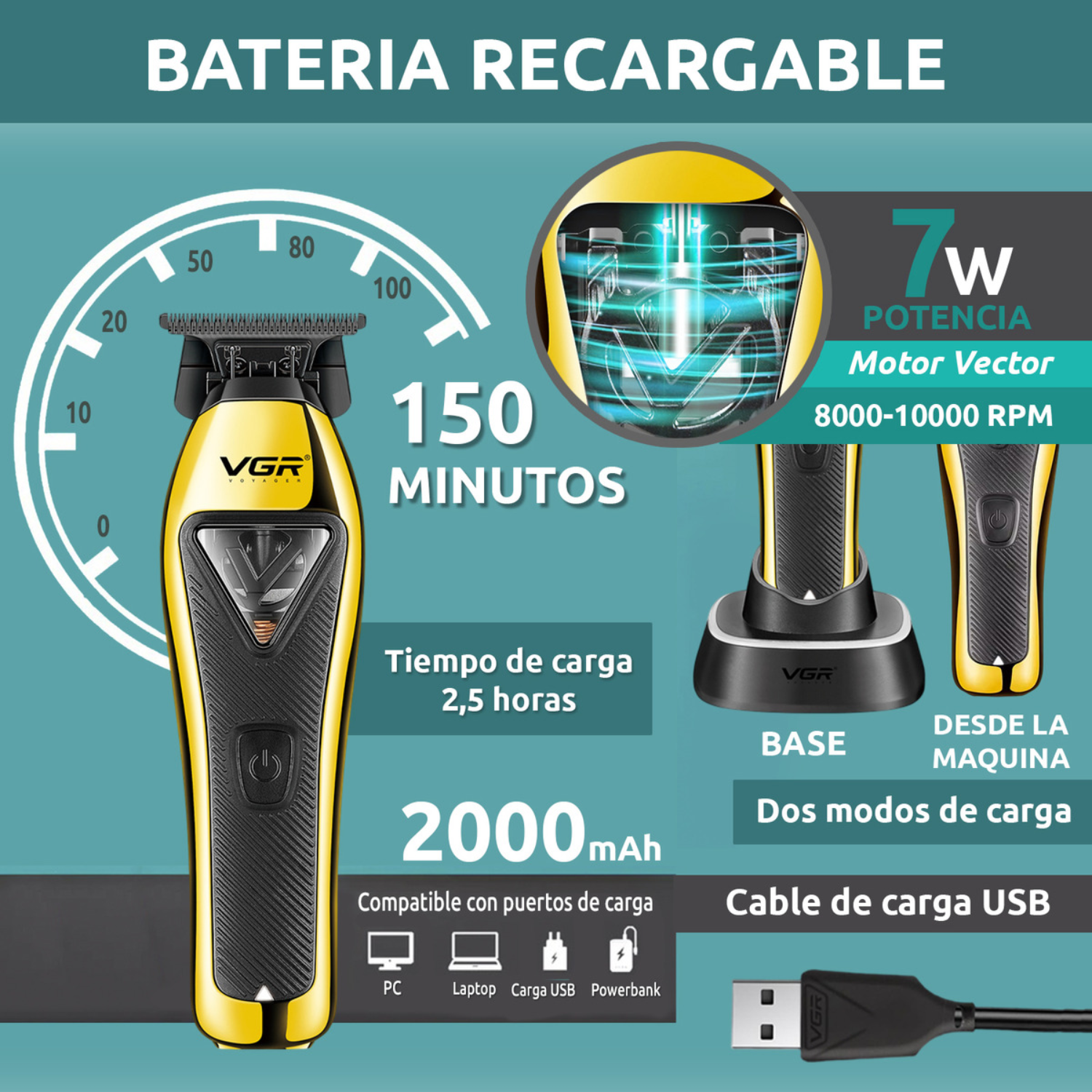 PATILLERA PROFESSIONAL VGR 994 METAL MOTOR VECTOR 10000 RPM - 6