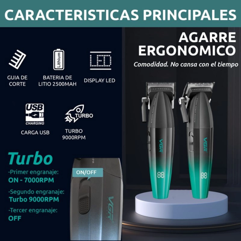MAQUINA CORTAPELO VGR003 CLIPPER PROFESIONAL VERDE 9000RPM - 5