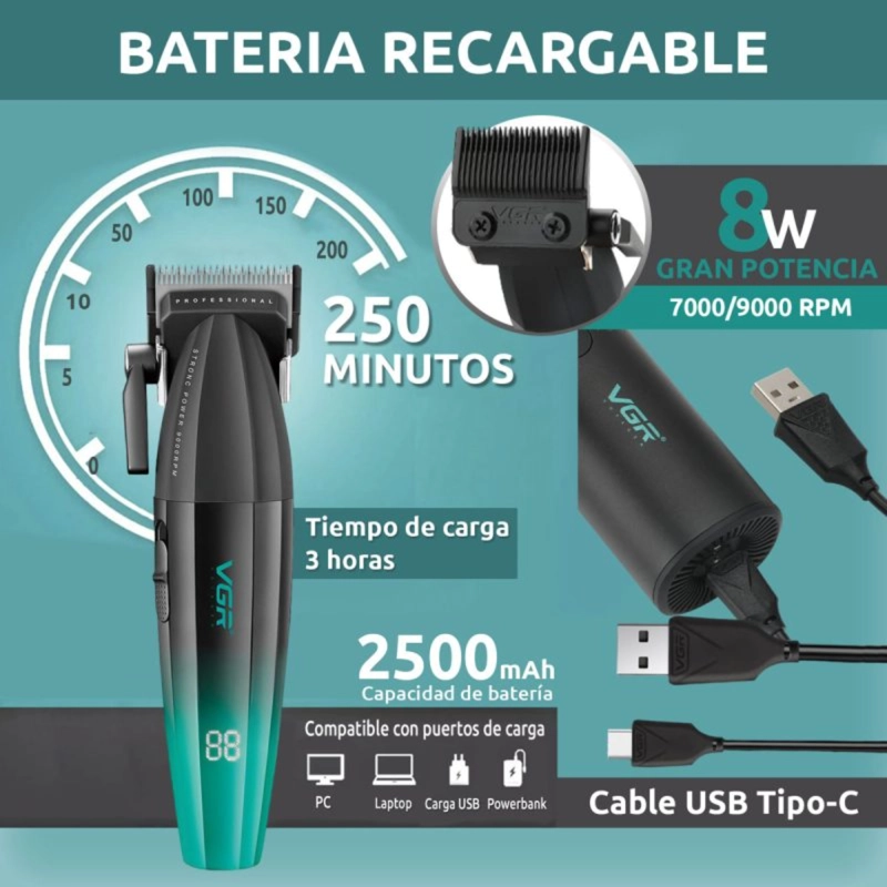 MAQUINA CORTAPELO VGR003 CLIPPER PROFESIONAL VERDE 9000RPM - 6