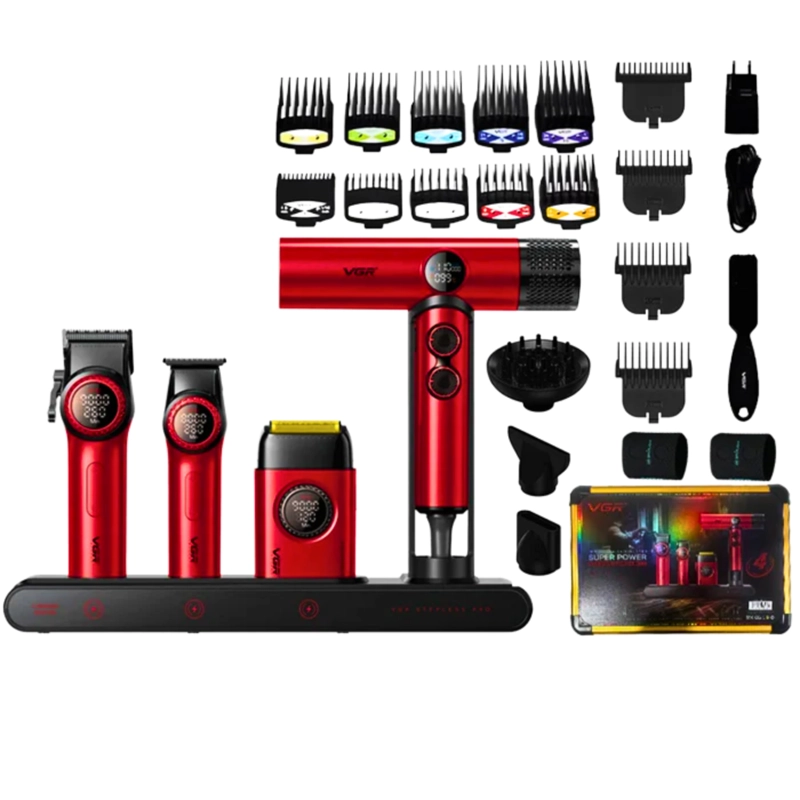 KIT PREMIUM BARBERIA MALETIN CLIPPER TRIMMER SHAVER SECADOR V-001 - 3