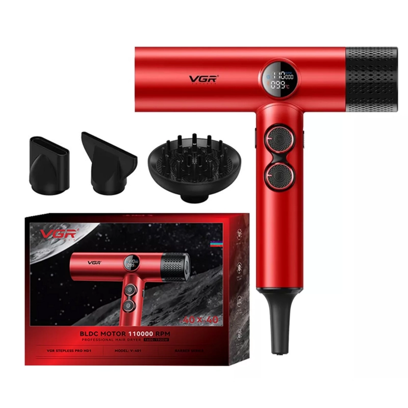 SECADOR DE PELO PROFESIONAL VGR V-401 110000 RPM ROJO - 9