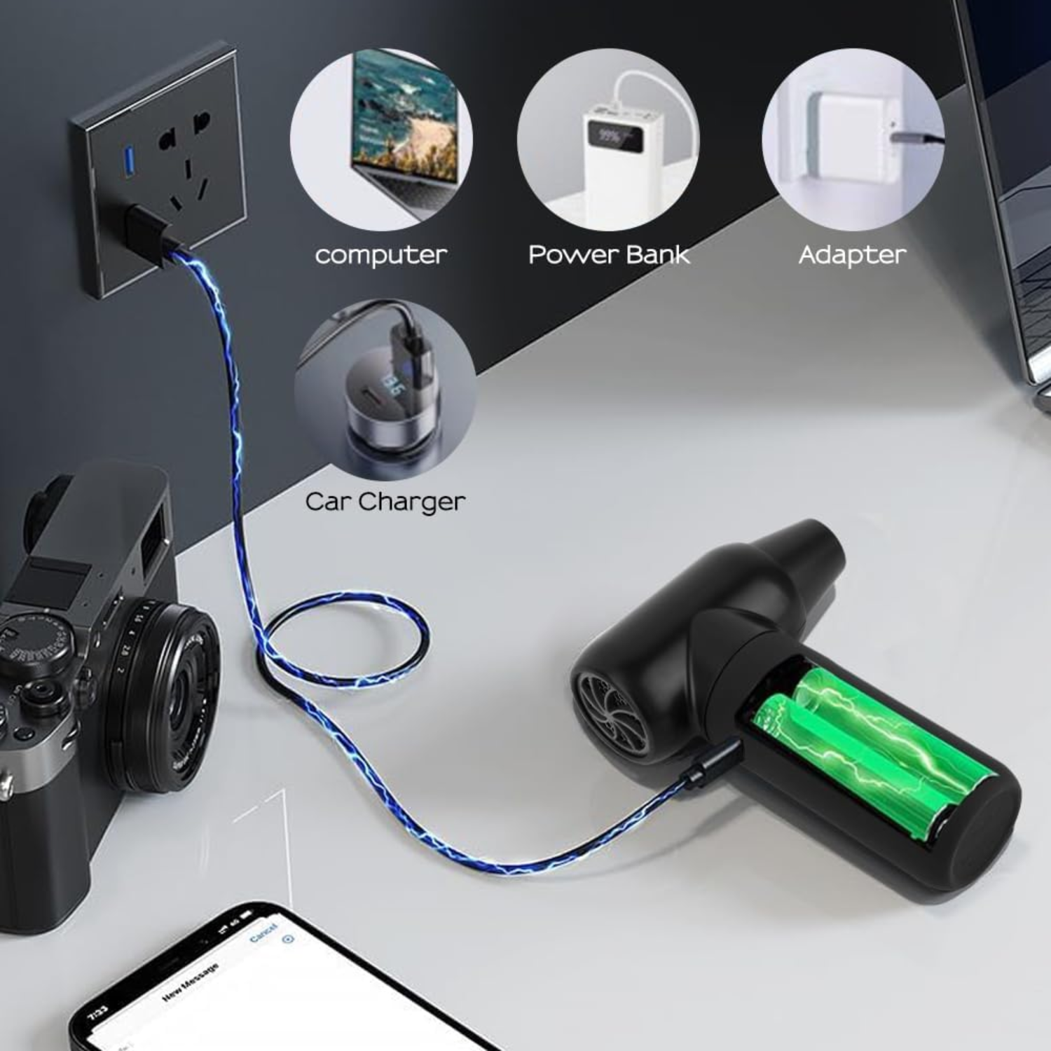 SOPLADOR ELE CTRICO INALAMBRICO 120000RPM CON BOQUILLAS NEGRO - 4