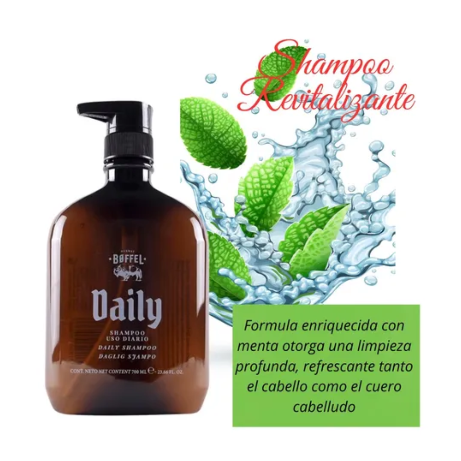 BOFFEL® DAILY CHAMPU SHAMPOO MENTA USO DIARIO CABELLO 700ML - 3
