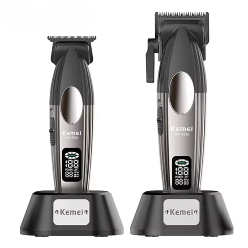 BARBER COMBO KEMEI CORTADORA Y PATILLERA CON BASE 9000 RPM - 1