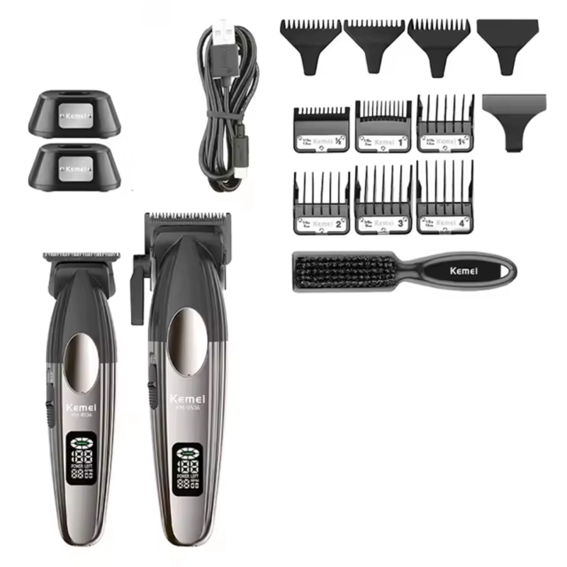 BARBER COMBO KEMEI CORTADORA Y PATILLERA CON BASE 9000 RPM - 5