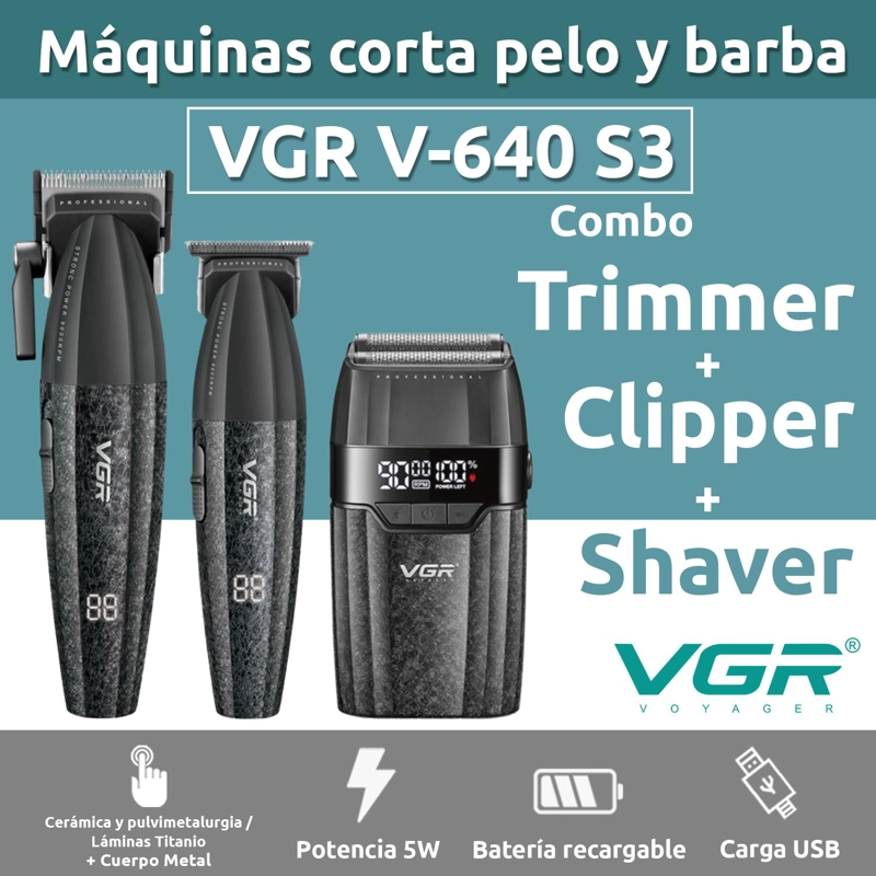 VGR BARBER COMBO V-640S3 CORTADORA, PATILLERA Y AFEITADORA - 4