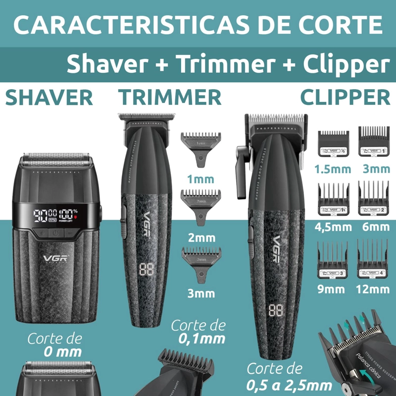 VGR BARBER COMBO V-640S3 CORTADORA, PATILLERA Y AFEITADORA - 5