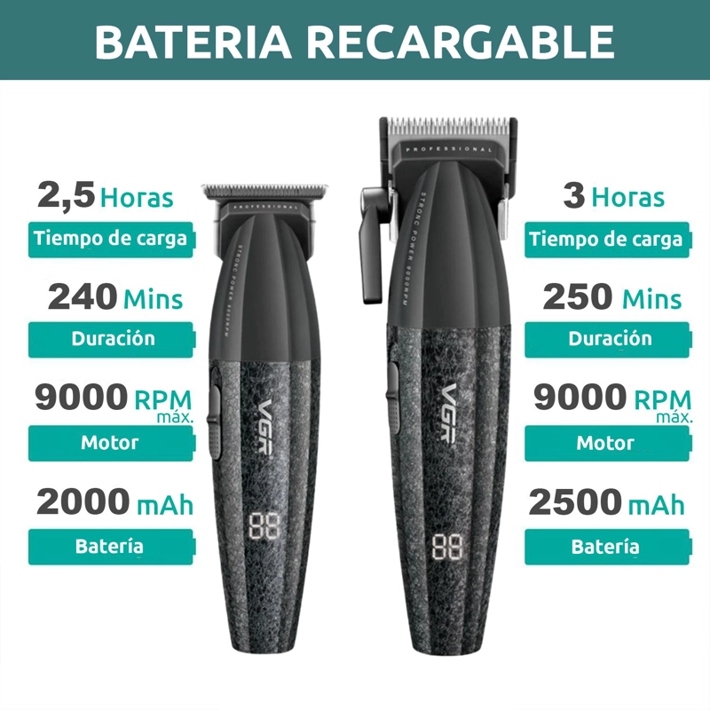 VGR BARBER COMBO V-640S3 CORTADORA, PATILLERA Y AFEITADORA - 7