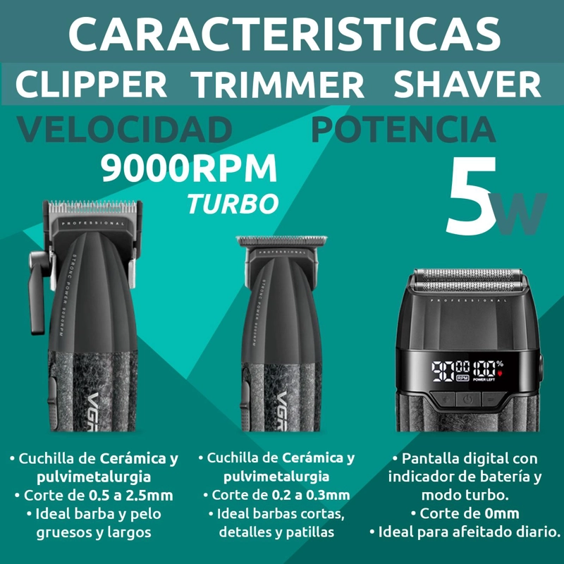 VGR BARBER COMBO V-640S3 CORTADORA, PATILLERA Y AFEITADORA - 8