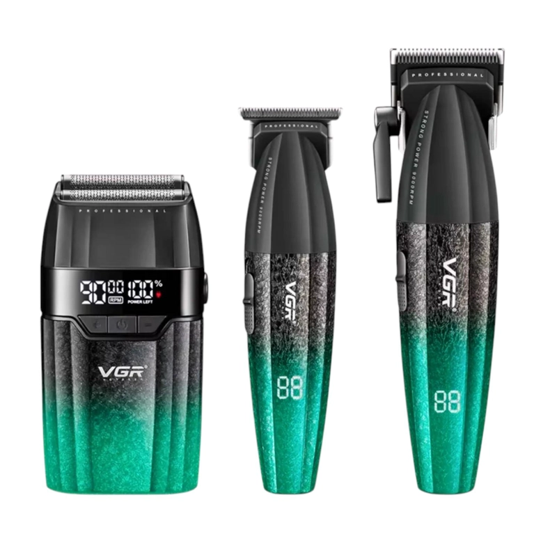 BARBER COMBO VGR640S3 CORTADORA, PATILLERA Y AFEITADORA VERDE - 1