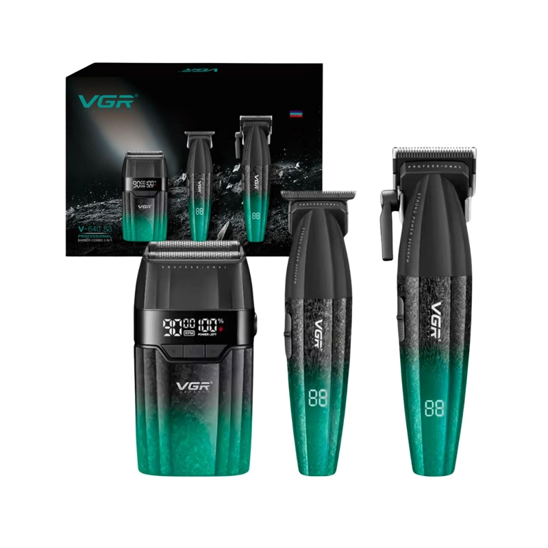 BARBER COMBO VGR640S3 CORTADORA, PATILLERA Y AFEITADORA VERDE - 6
