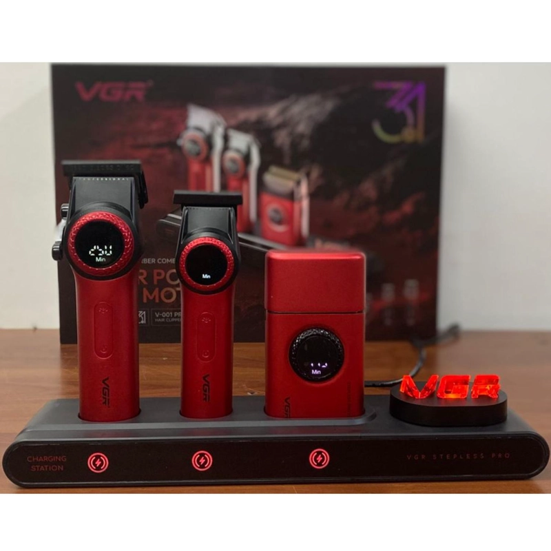 BARBER COMBO VGR CORTAPELO, PATILLERA Y AFEITADORA ROJO STEPLESS 3 - 4