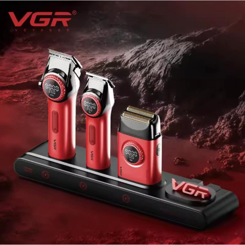 BARBER COMBO VGR CORTAPELO, PATILLERA Y AFEITADORA ROJO STEPLESS 3 - 5