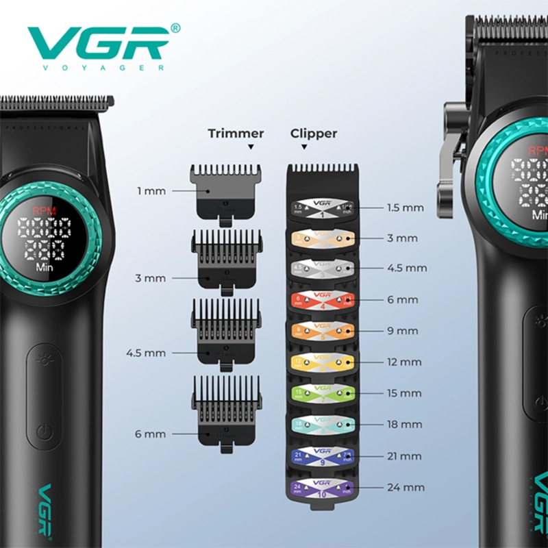 BARBER COMBO VGR CORTAPELO, PATILLERA Y AFEITADORA NEGRO STEPLESS 3 - 5