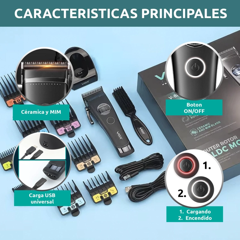 MAQUINA CORTAR PELO VGR880C CERAMICA MOTOR ROTATECH NEGRO - 5