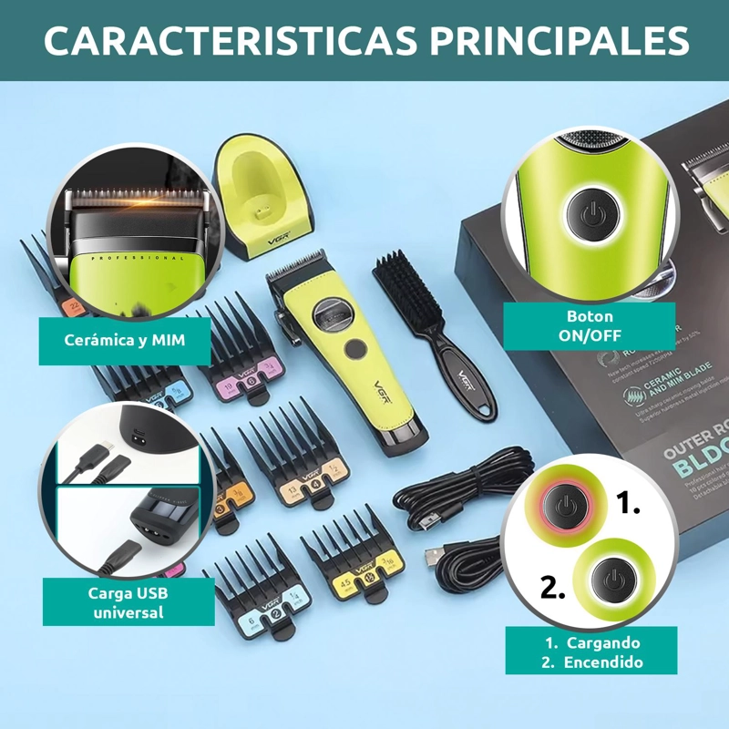MAQUINA CORTAR PELO VGR880C CERAMICA MOTOR ROTATECH VERDE - 5