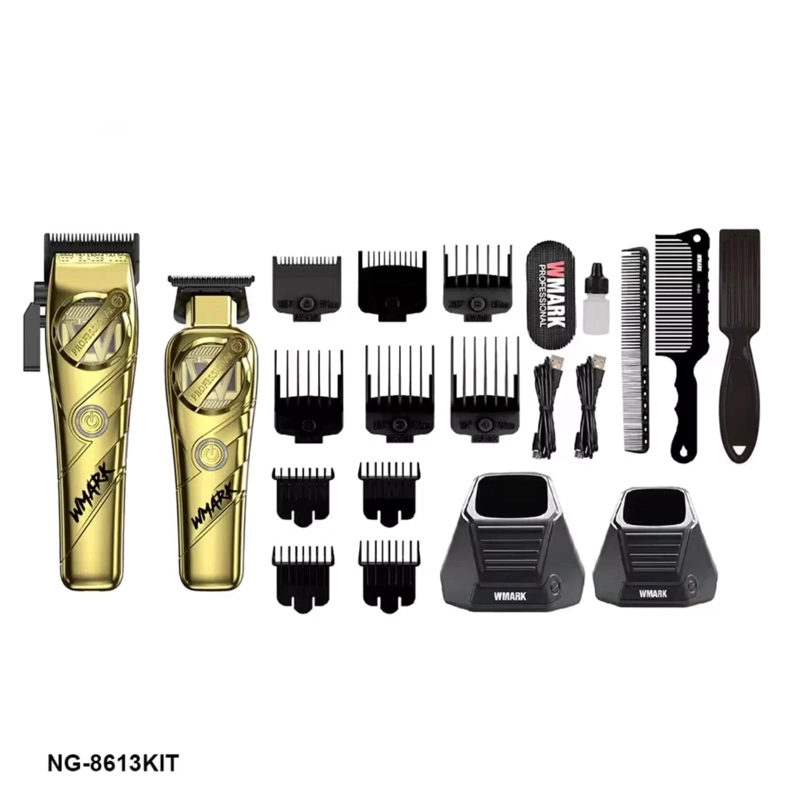 KIT CORTADORA DE PELO + TRIMMER DETAILER WMARK NG-8613 DORADO - 3