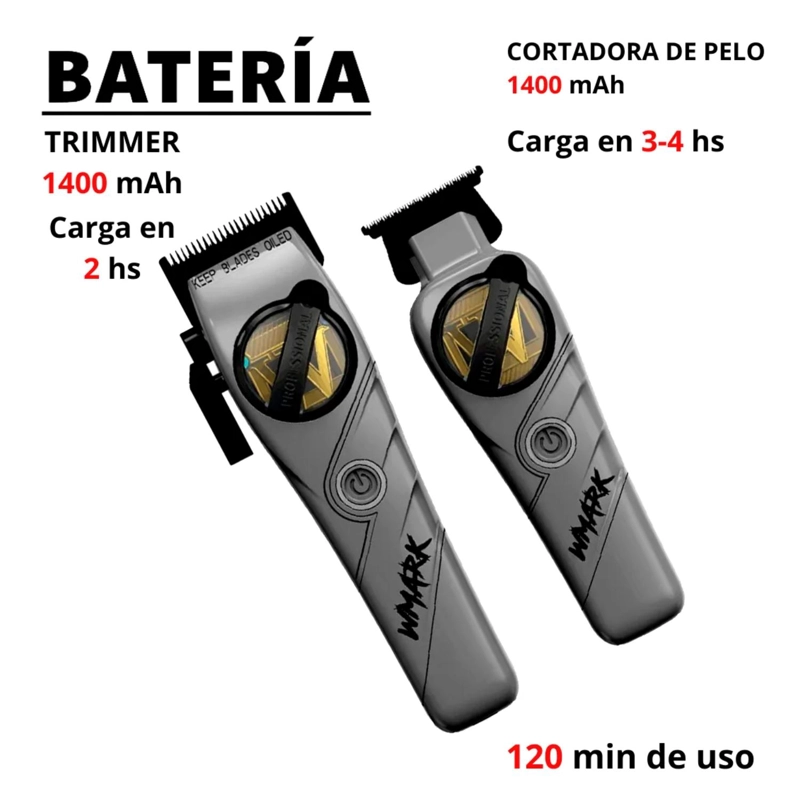 KIT CORTADORA DE PELO + TRIMMER DETAILER WMARK NG-8613 PLOMO - 3