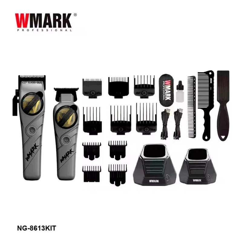 KIT CORTADORA DE PELO + TRIMMER DETAILER WMARK NG-8613 PLOMO - 4