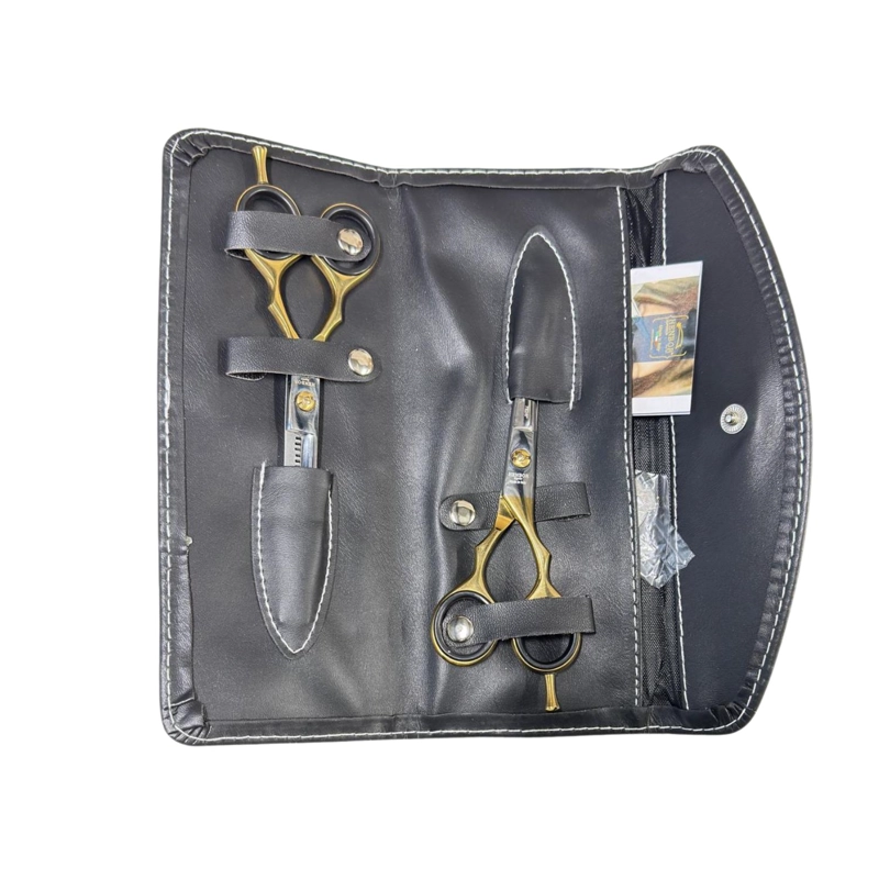 SET TIJERA HENBOR ITALANA MICRODENTADA Y ESCULPIDORA DORADO - 2