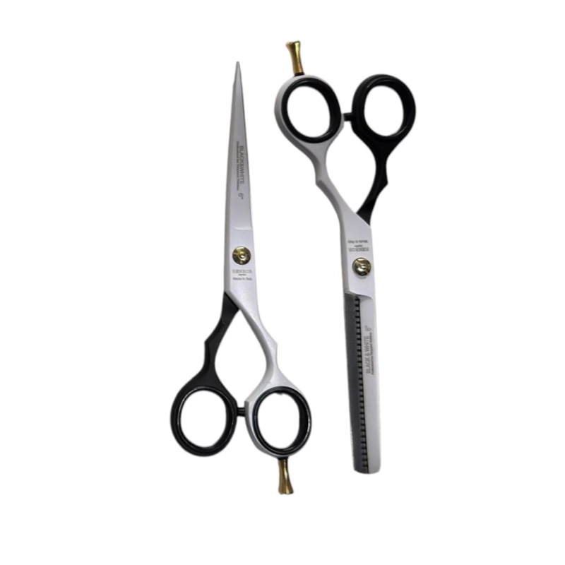 SET TIJERA HENBOR MICRODENTADA Y ESCULPIDORA BLANCA & NEGRO 6' - 1