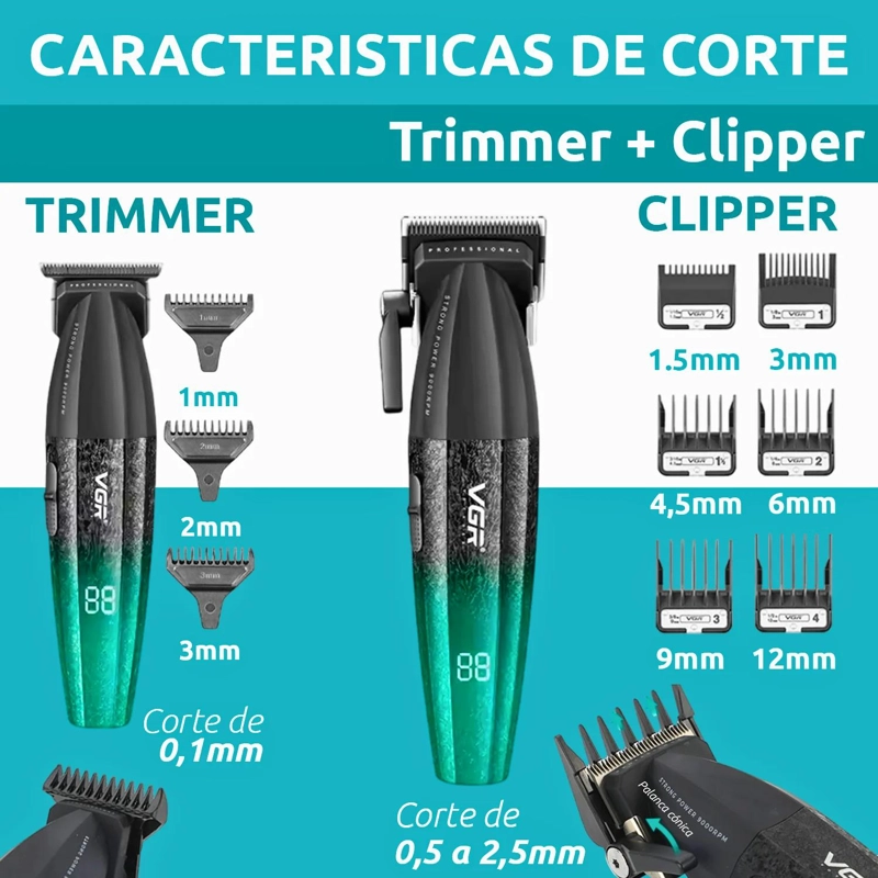BARBER COMBO VGR PROFESIONAL V640 CLIPPER Y TRIMMER VERDE - 4
