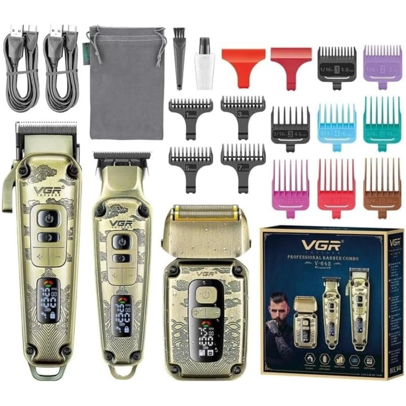 SET BARBERIA CORTAPELO TRIMMER AFEITADORA 3 EN 1 VGR642 GOLD - 3