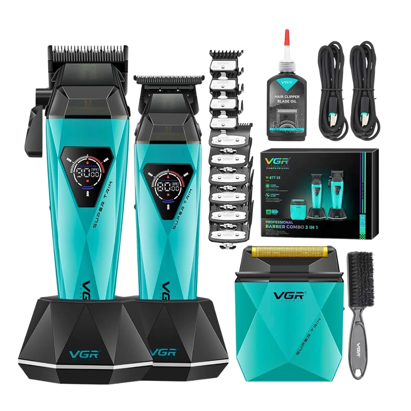 MAQUINA BARBER COMBO VGR PROF V877S3 DIAMANTE 9000 RPM VERDE - 2