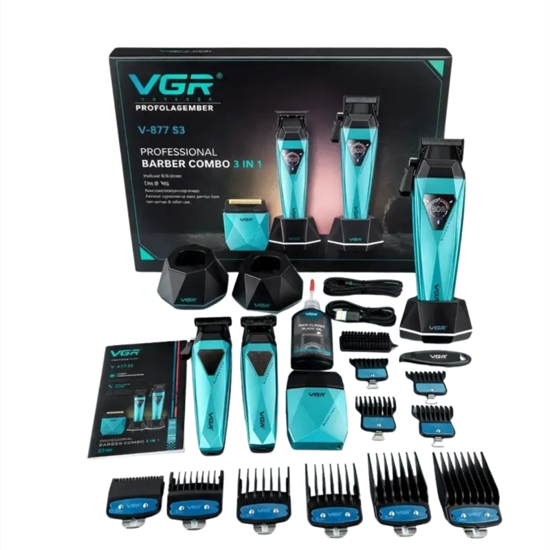 MAQUINA BARBER COMBO VGR PROF V877S3 DIAMANTE 9000 RPM VERDE - 3