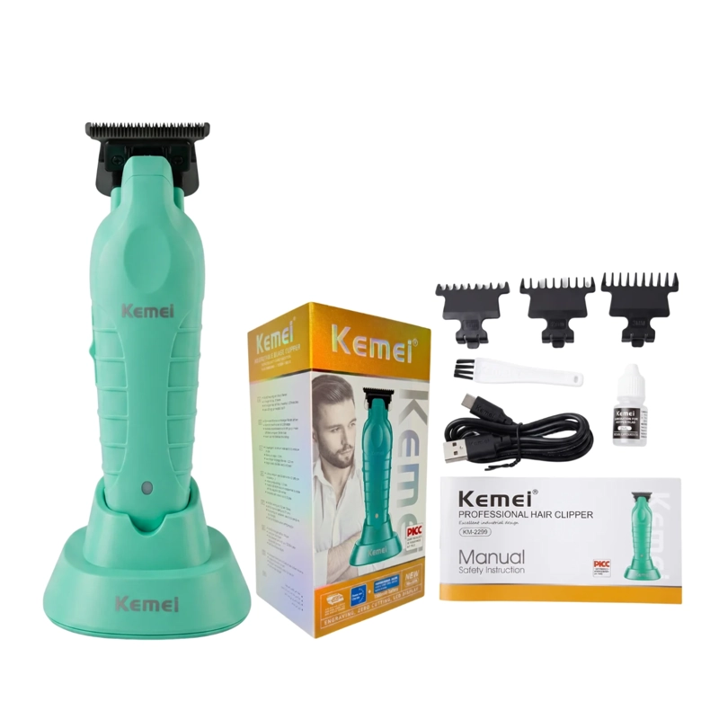 MAQUINA PATILLERA TRIMMER KEMEI 2299 CON BASE DE CARGA CELESTE - 3