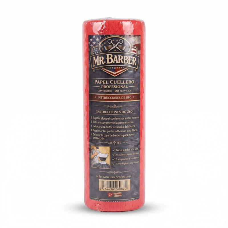 PACK 5 ROLLOS PAPEL CUELLO BARBERIA PELUQUERIA ROJO - 1