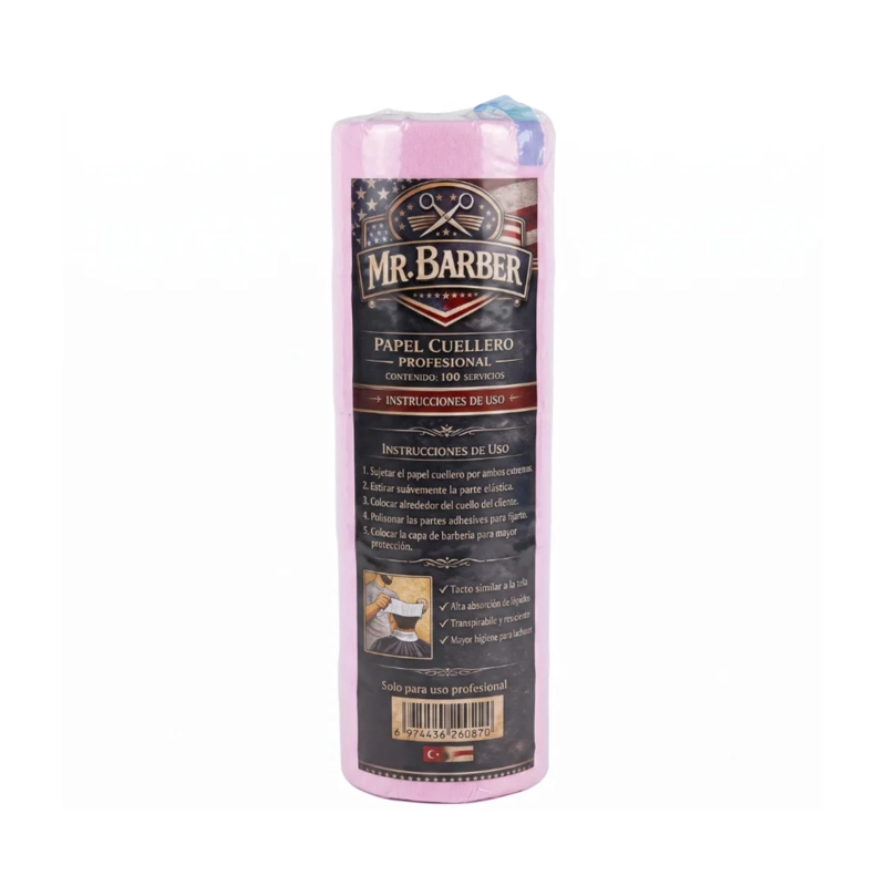 PACK 5 ROLLOS PAPEL CUELLO BARBERIA PELUQUERIA ROSADO - 1