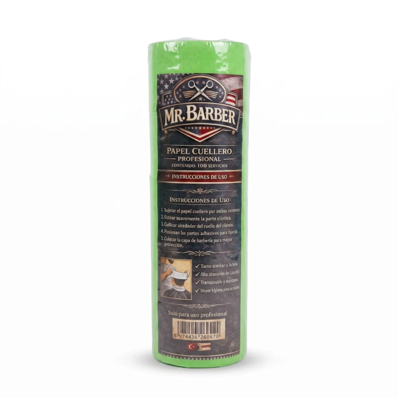 PACK 5 ROLLOS PAPEL CUELLO BARBERIA PELUQUERIA VERDE - 1