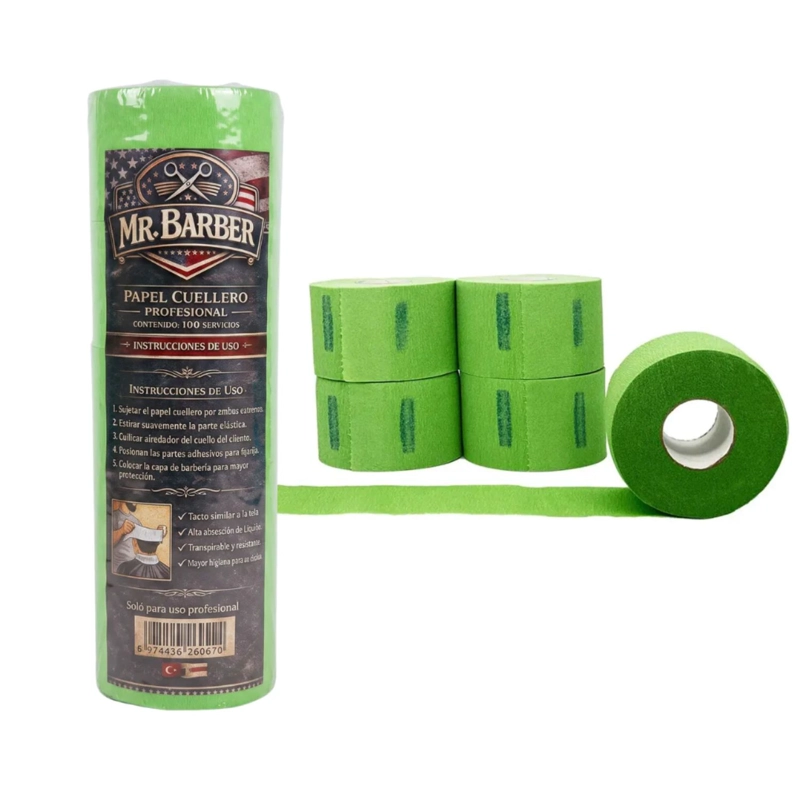 PACK 5 ROLLOS PAPEL CUELLO BARBERIA PELUQUERIA VERDE - 2
