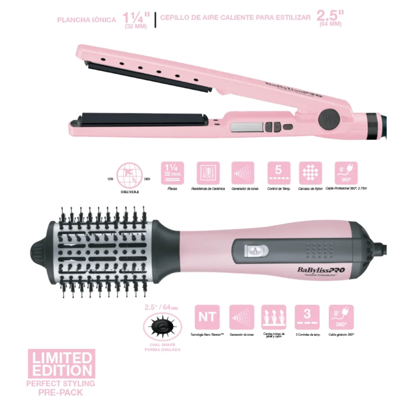 KIT BABYLISSPRO CEPILLO SECADOR Y PLANCHA 4091 ROSA BNTPBKPP44UZ - 4