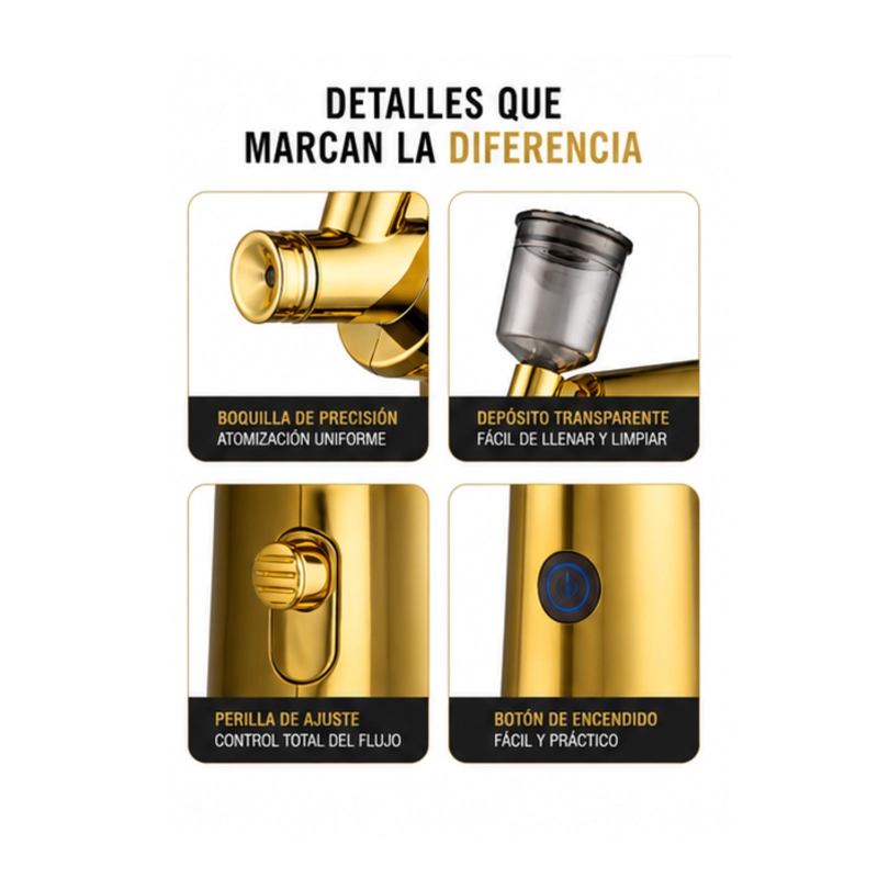 AEROGRAFO PROFESIONAL WMARK NG-AB001 INALAMBRICO DORADO - 4