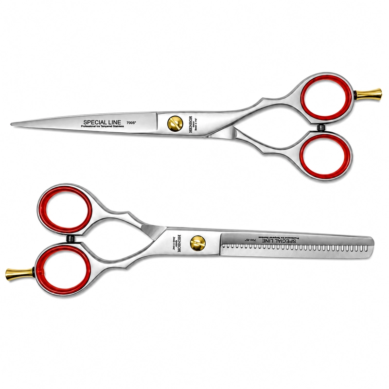SET HENBOR TIJERAS FILO DE NAVAJA CON NAVAJA Y ESTUCHE - 2