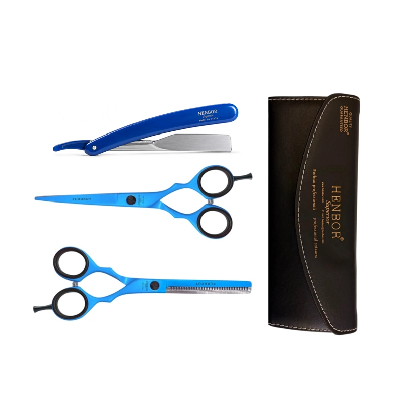SET HENBOR TIJERAS MICRODENTADA CON NAVAJA Y ESTUCHE - 1