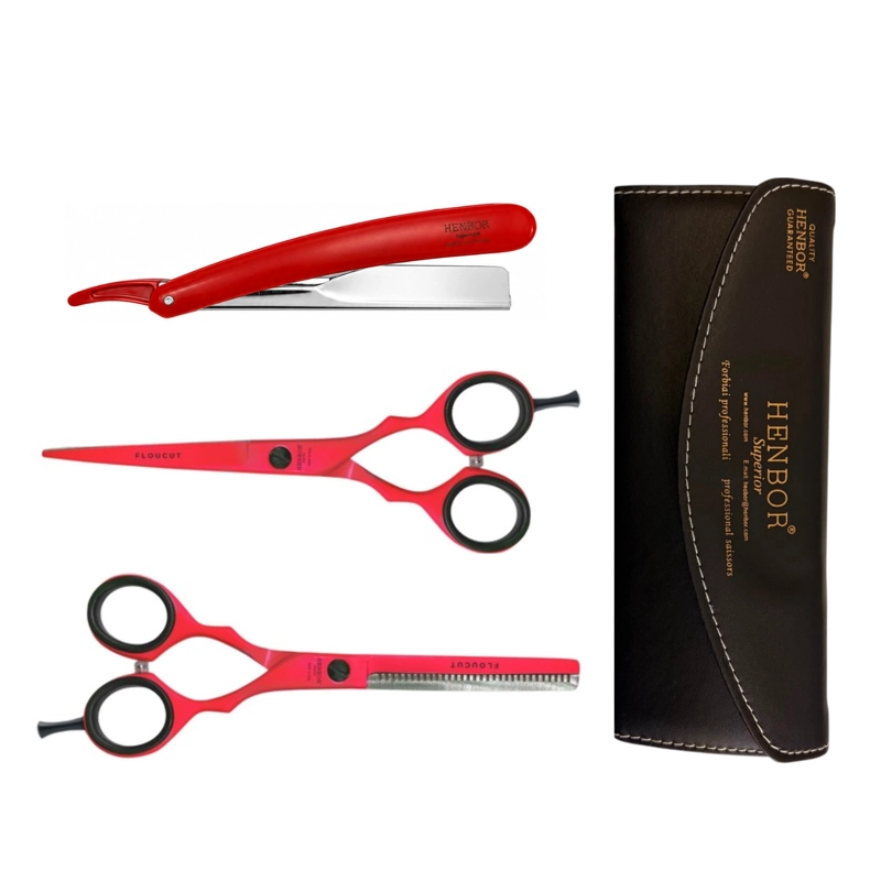 SET HENBOR TIJERAS MICRODENTADA CON NAVAJA Y ESTUCHE - 1