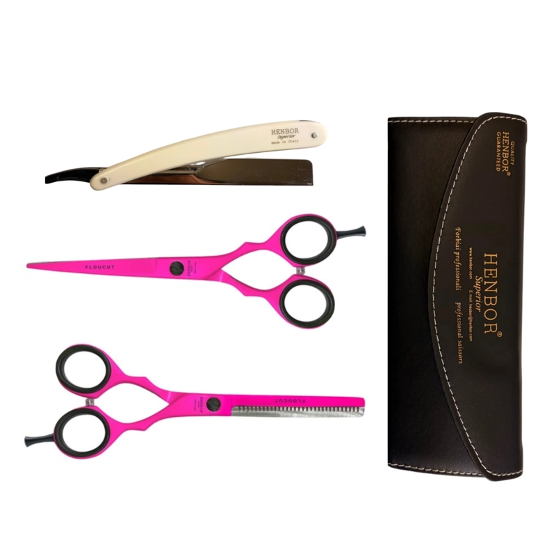 SET HENBOR TIJERAS MICRODENTADA CON NAVAJA Y ESTUCHE - 1