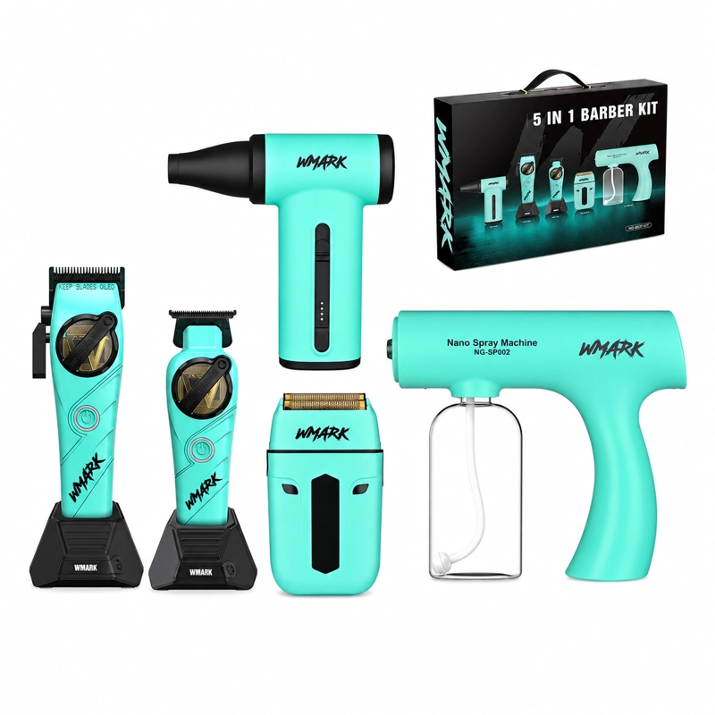 WMARK NG-8637KIT KIT PROFESIONAL 5 EN 1 PARA BARBERO TURQUESA - 2