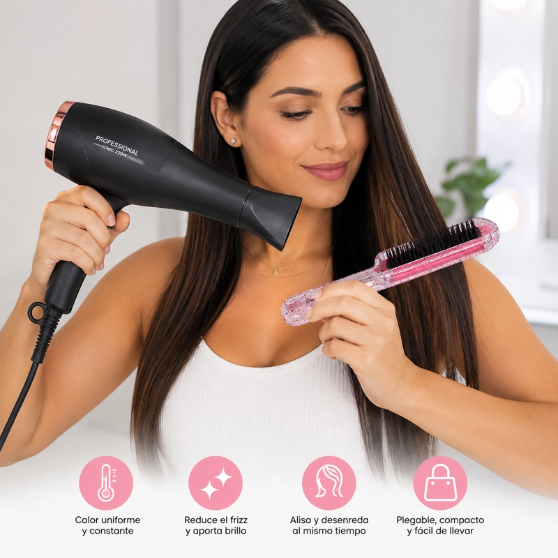 CEPILLO ALISADOR TE RMICO CERAMICO PLEGABLE GLITTER ROSADO - 3