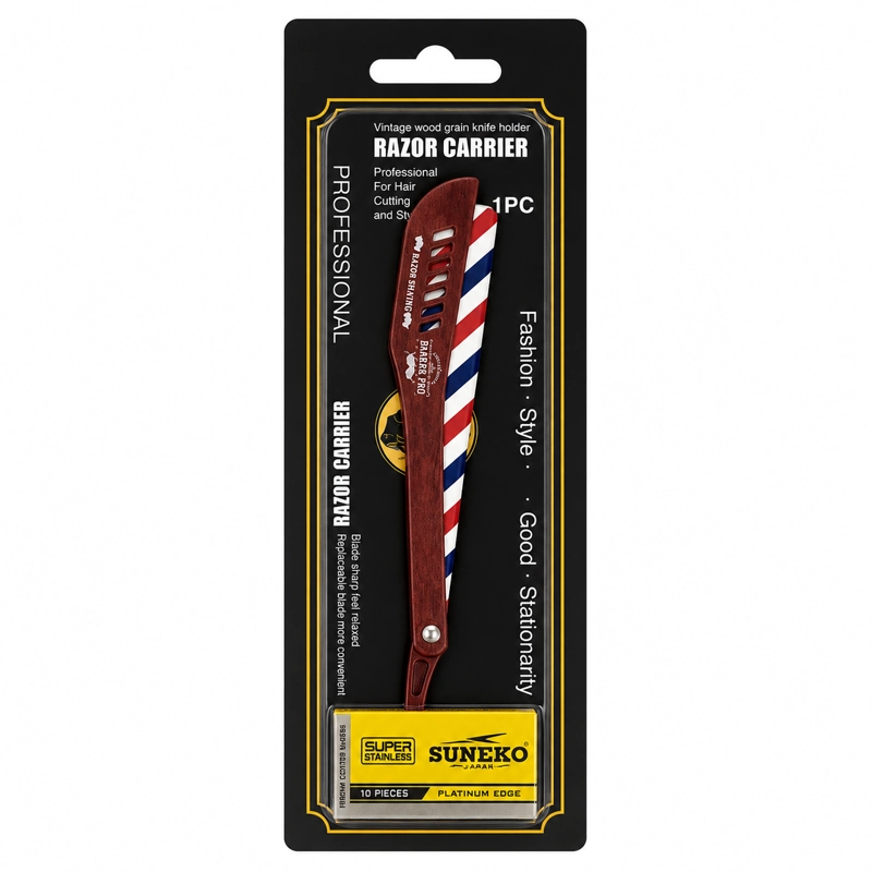 NAVAJA PROFESIONAL BARBER PRO ROJO PORTA HOJAS + 5 HOJAS - 1