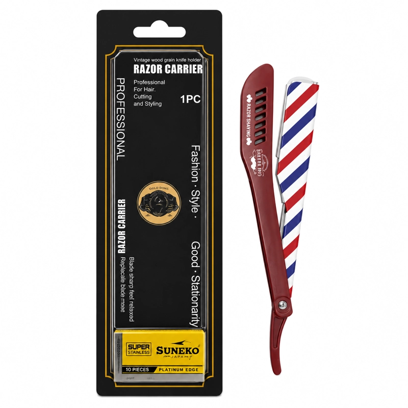 NAVAJA PROFESIONAL BARBER PRO ROJO PORTA HOJAS + 5 HOJAS - 2